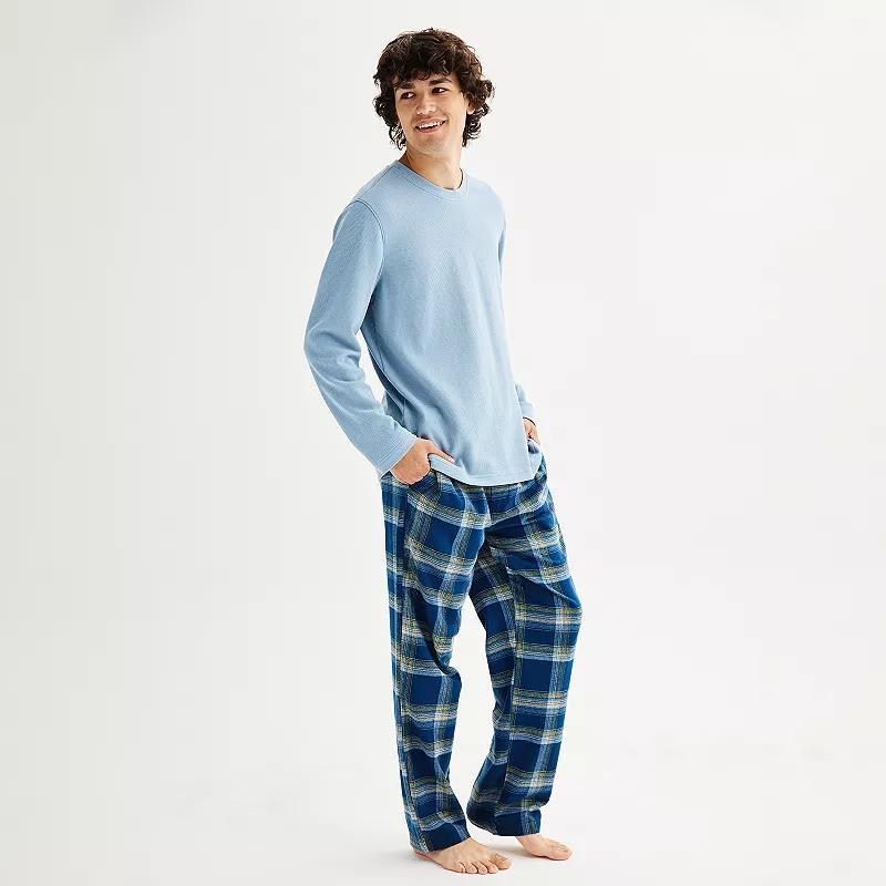 Mens Sonoma Goods For Life Long Sleeve Shirt & Flannel Pants Pajama Set Green Grey Plaid Product Image