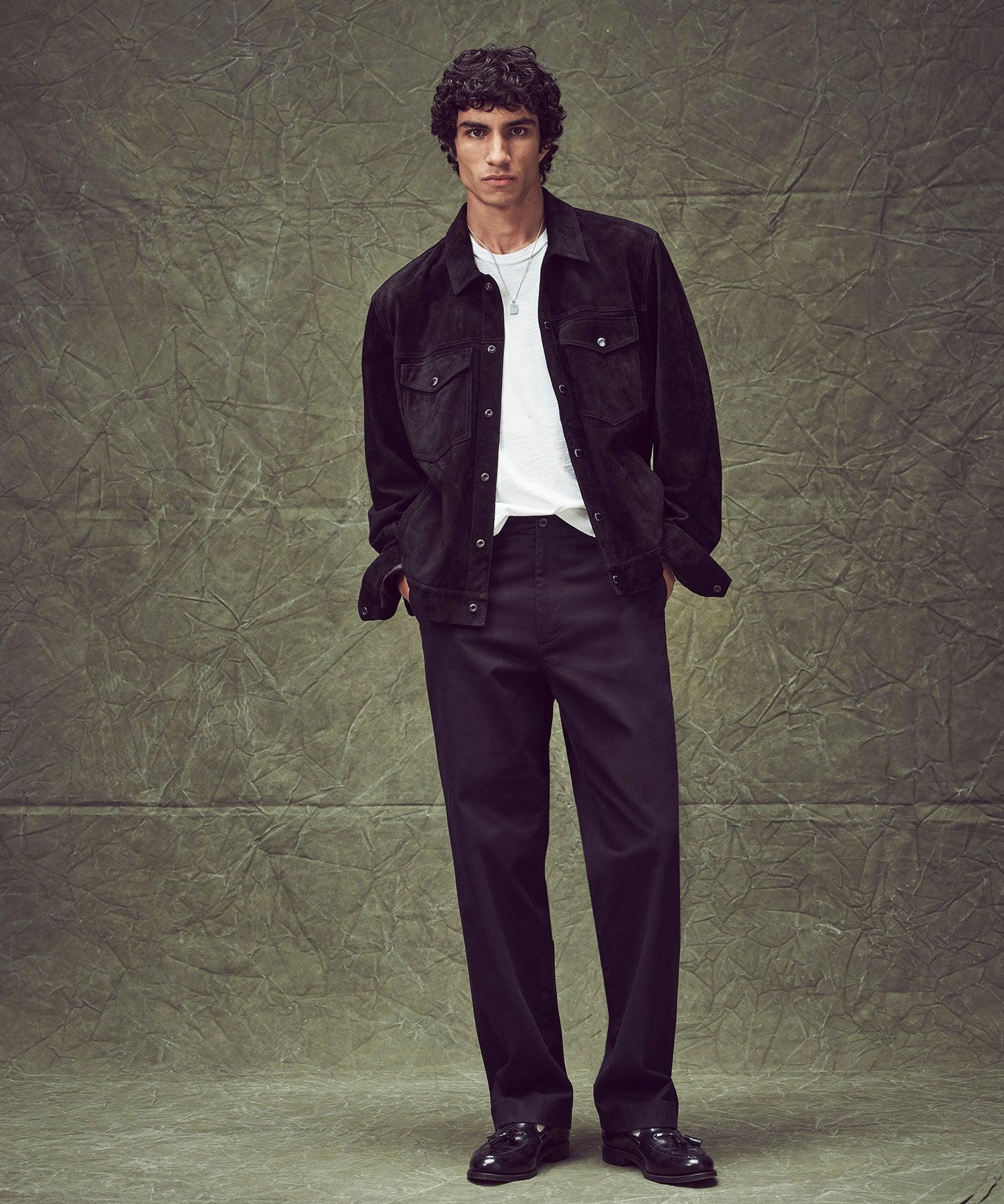 Italian Suede Snap Dylan Jacket in Black Product Image