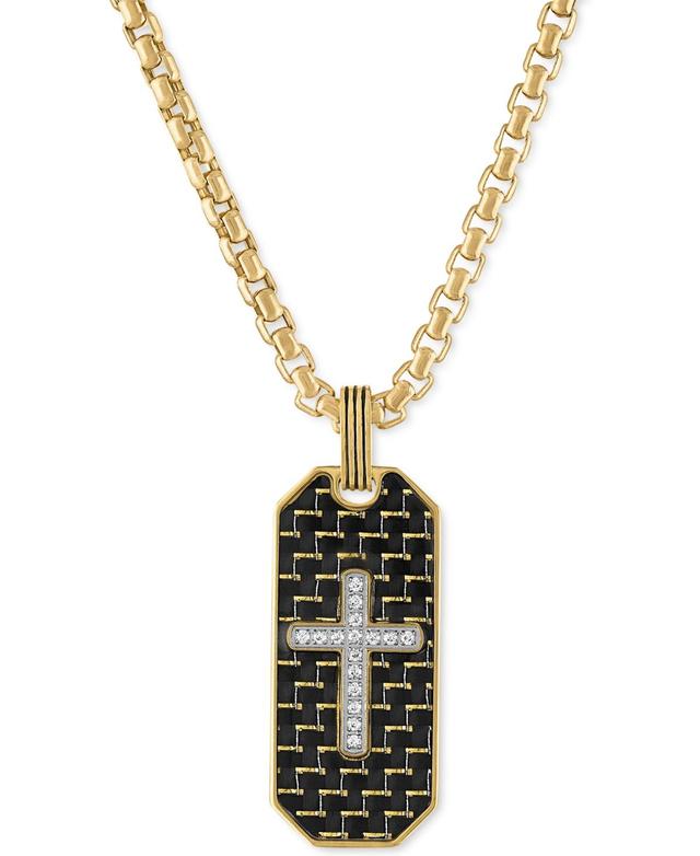 Esquire Mens Jewelry Diamond Cross Woven Carbon Fiber Dog Tag 22 Pendant Necklace (1/6 ct. t.w.) Ion-Plated Stainless Steel, Created fo Product Image