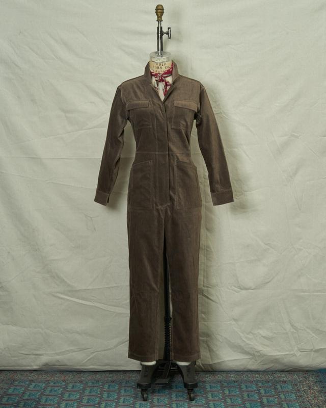 Women's Velvet Coveralls in Taupe Herringbone Product Image