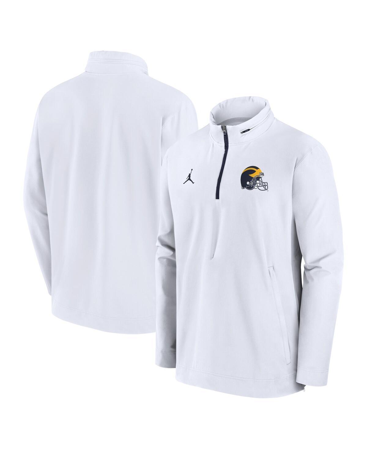 Jordan Mens White Michigan Wolverines Sideline Coaches Quarter-Zip Jacket - White Product Image