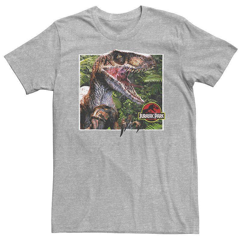 Big & Tall Jurassic Park Raptor Coming Out Of Forest Tee, Mens, Size: 3XL, Med Grey Product Image