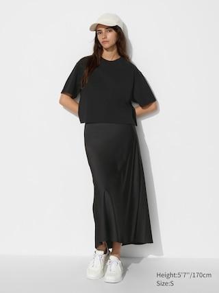 Womens Satin Skirt Black Large UNIQLO US Product Image