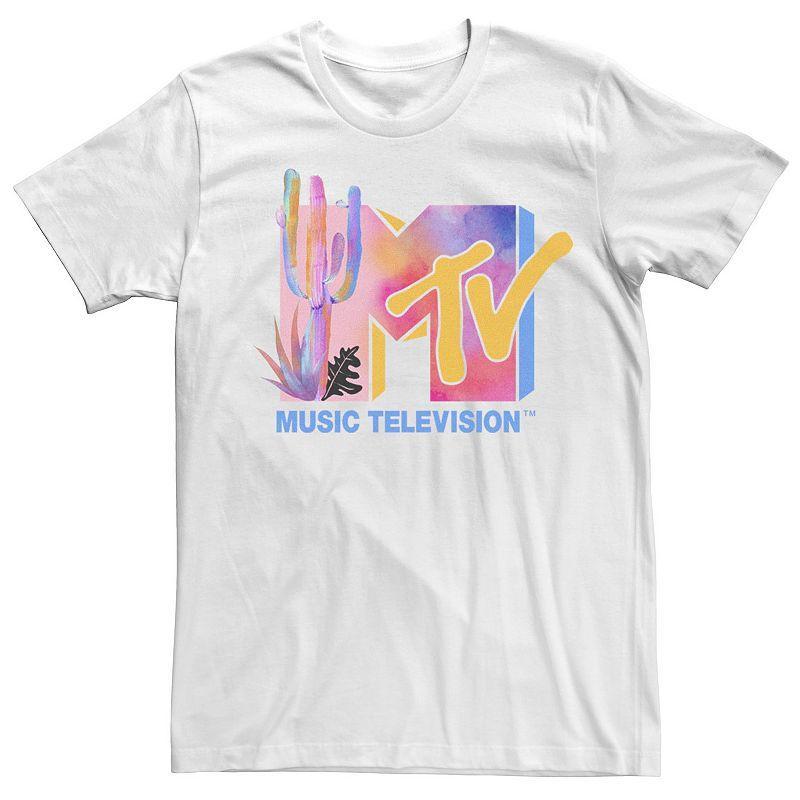 Mens MTV Neon Water Color Cactus Short Sleeve Tee White Product Image