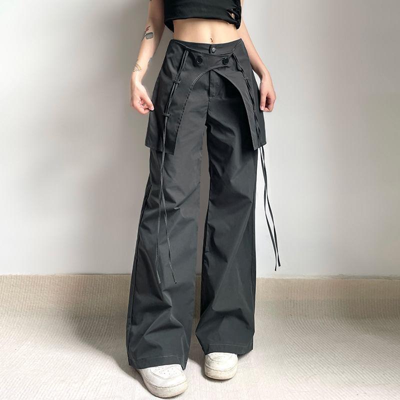 Mid Waist Plain Flared Cargo Pants Product Image