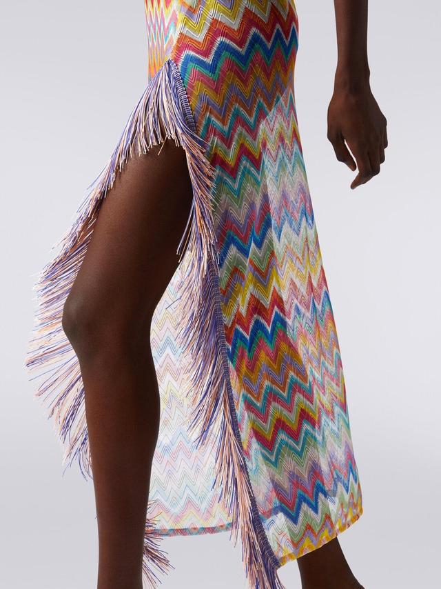 Long cover-up dress with zigzag print and fringes Multicoloured | Missoni Product Image