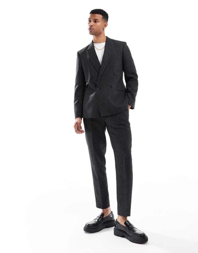 ASOS DESIGN tapered herringbone suit pants in black Product Image