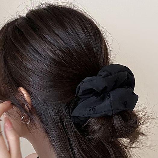 Bow Embroidered Fabric Scrunchie Product Image