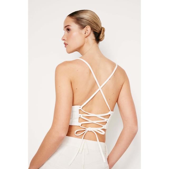 Womens Denim Tie Back Halter | Cloud White, Size 2XL | Good American by Khlo Kardashian Product Image