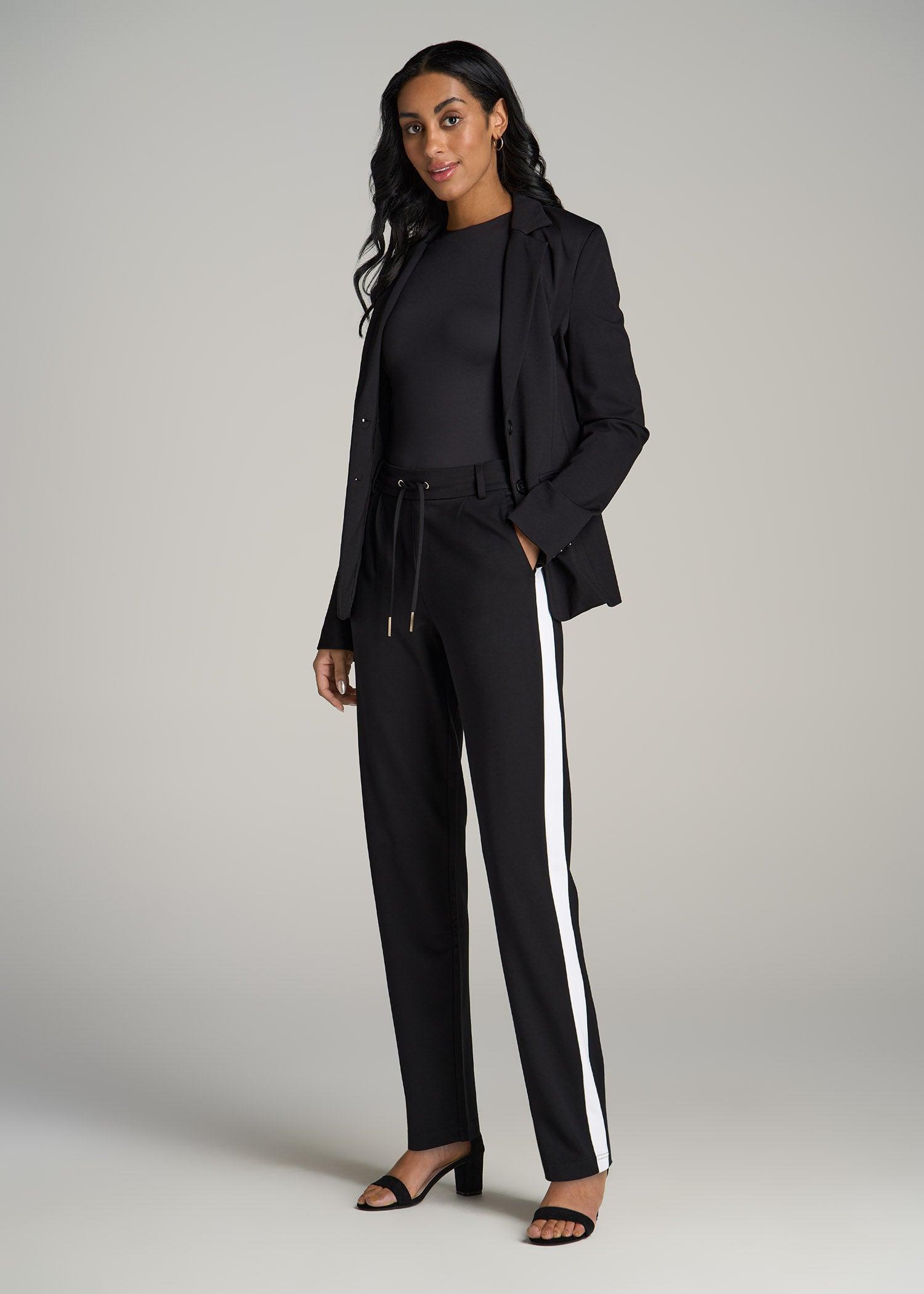 Pull On Tuxedo Stripe Pants for Tall Women in Black and White Female Product Image