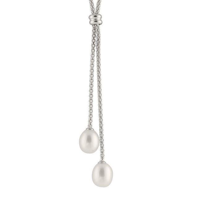 Freshwater Cultured Pearl Double Drop Necklace, Womens Sterling Silver Product Image