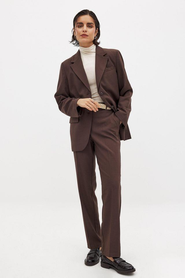 High Waist Straight Leg Melange Suit Pants Product Image