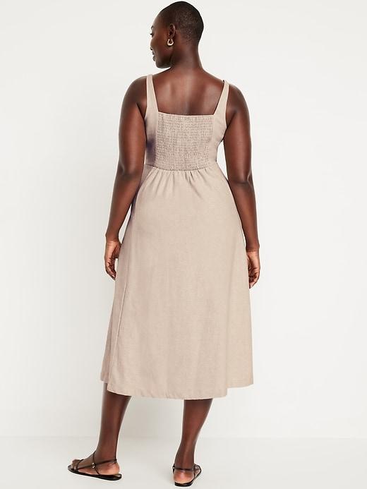 Fit &amp; Flare Linen-Blend Midi Dress Product Image