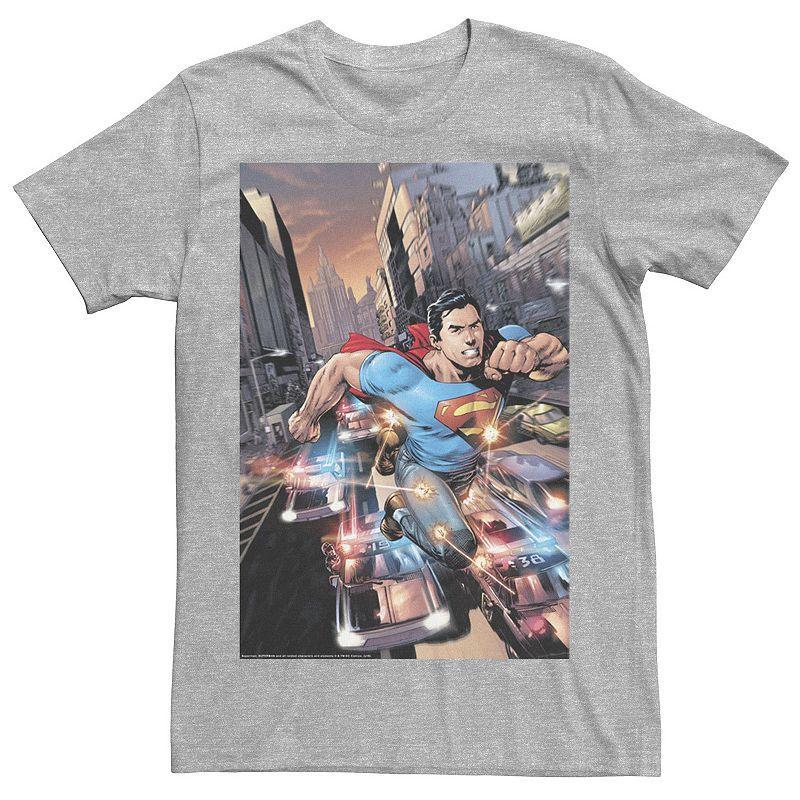 Mens DC Comics Superman Flashing Lights Poster Tee Royal Grey Product Image