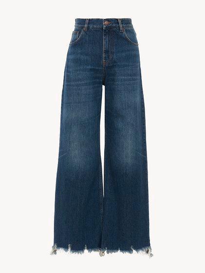 Cropped wide-leg jeans in denim Product Image