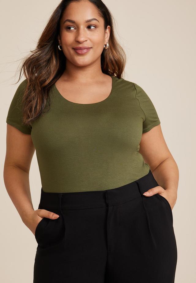 Maurices 0X Plus Size Womens Simply Smooth Double Layer Scoop Neck Top Green Product Image