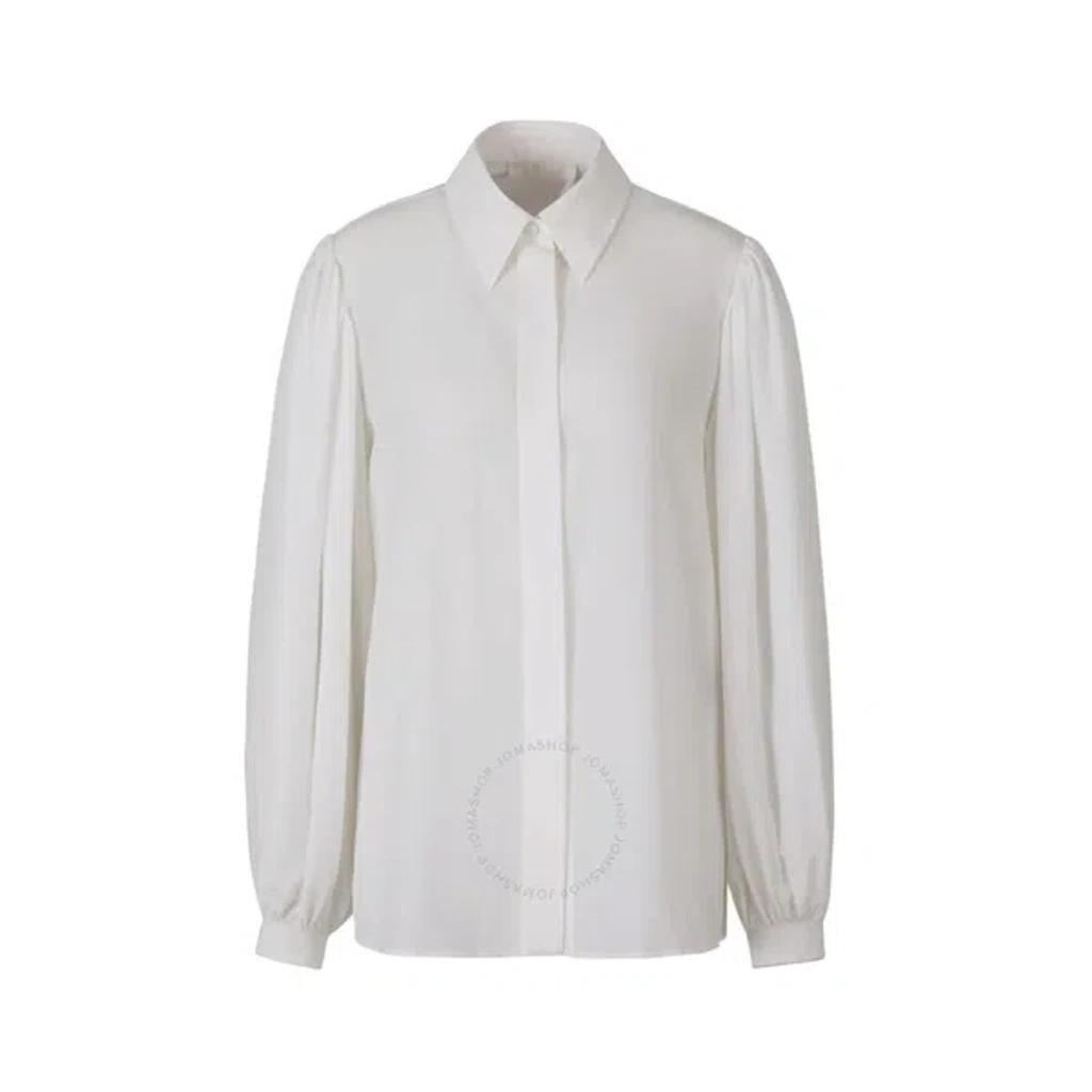 Chloe Ladies White Long-sleeved Silk Blouse Product Image