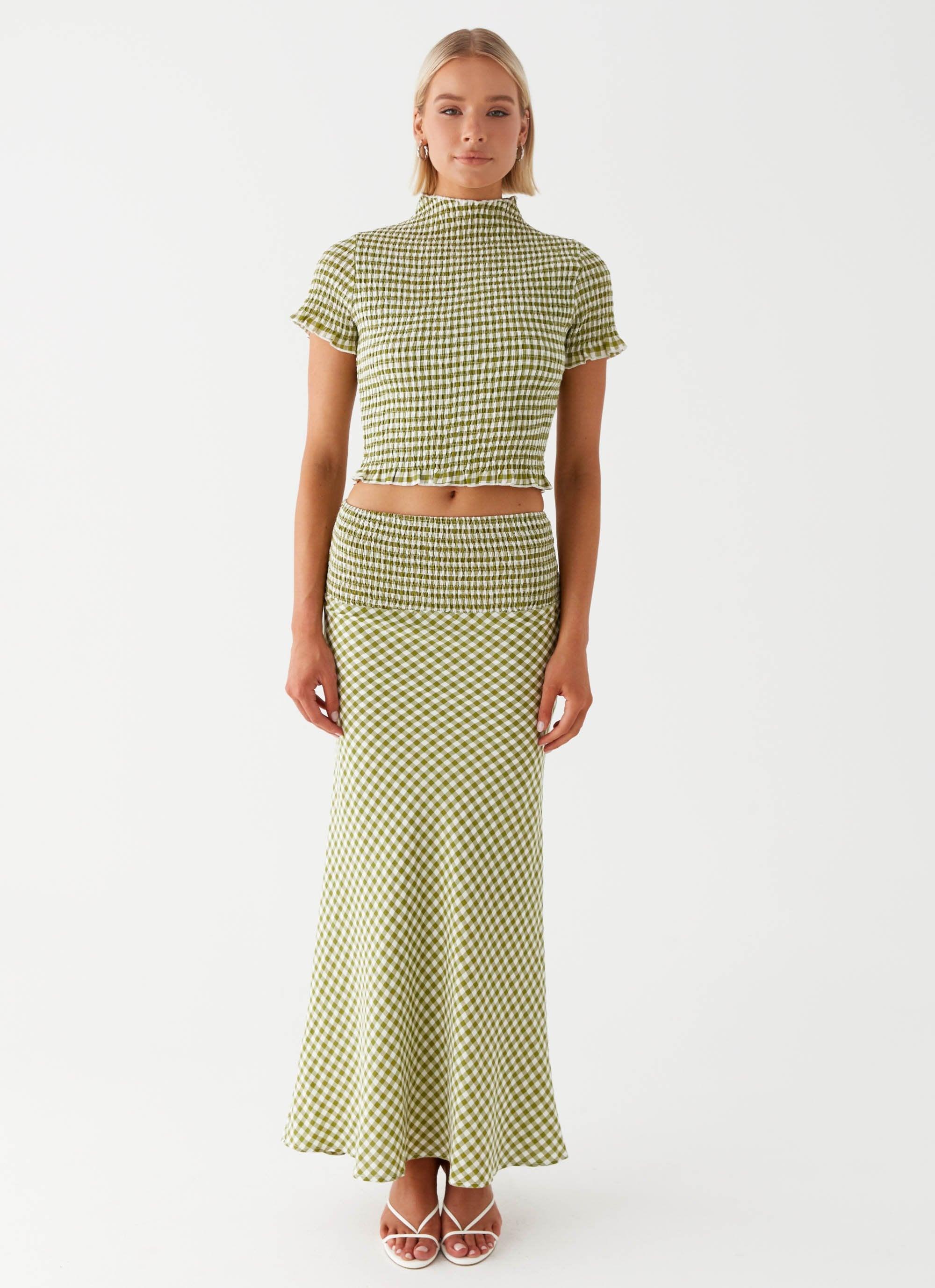 Leilani Maxi Skirt - Khaki Gingham Product Image