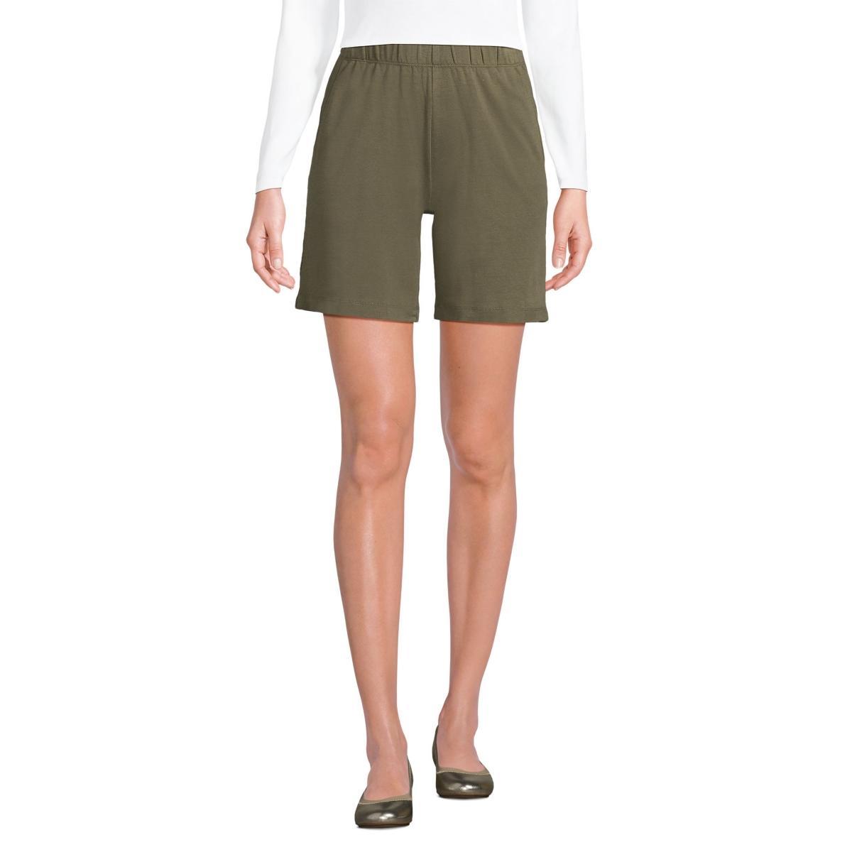 Petite Lands End Sport Knit Pull-On Shorts, Womens Green Moss Product Image