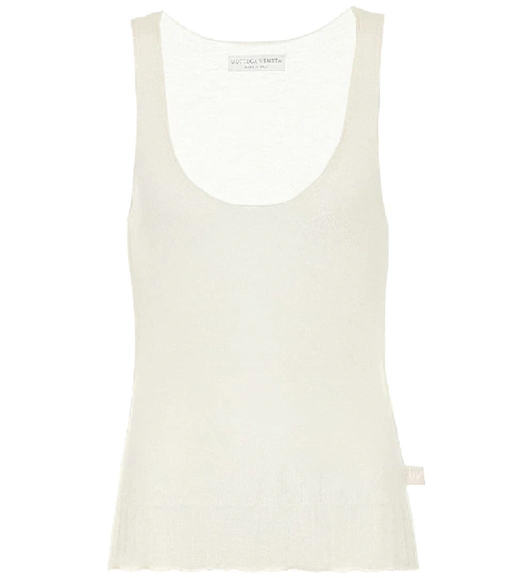 Ribbed Cotton-blend Jersey Tank Top In Chalk Product Image