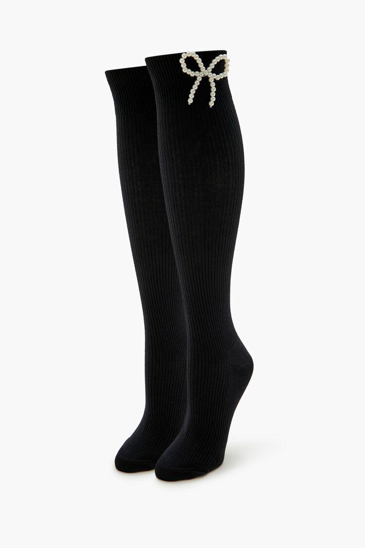 Faux Pearl Bow Knee-High Socks | Forever 21 Product Image