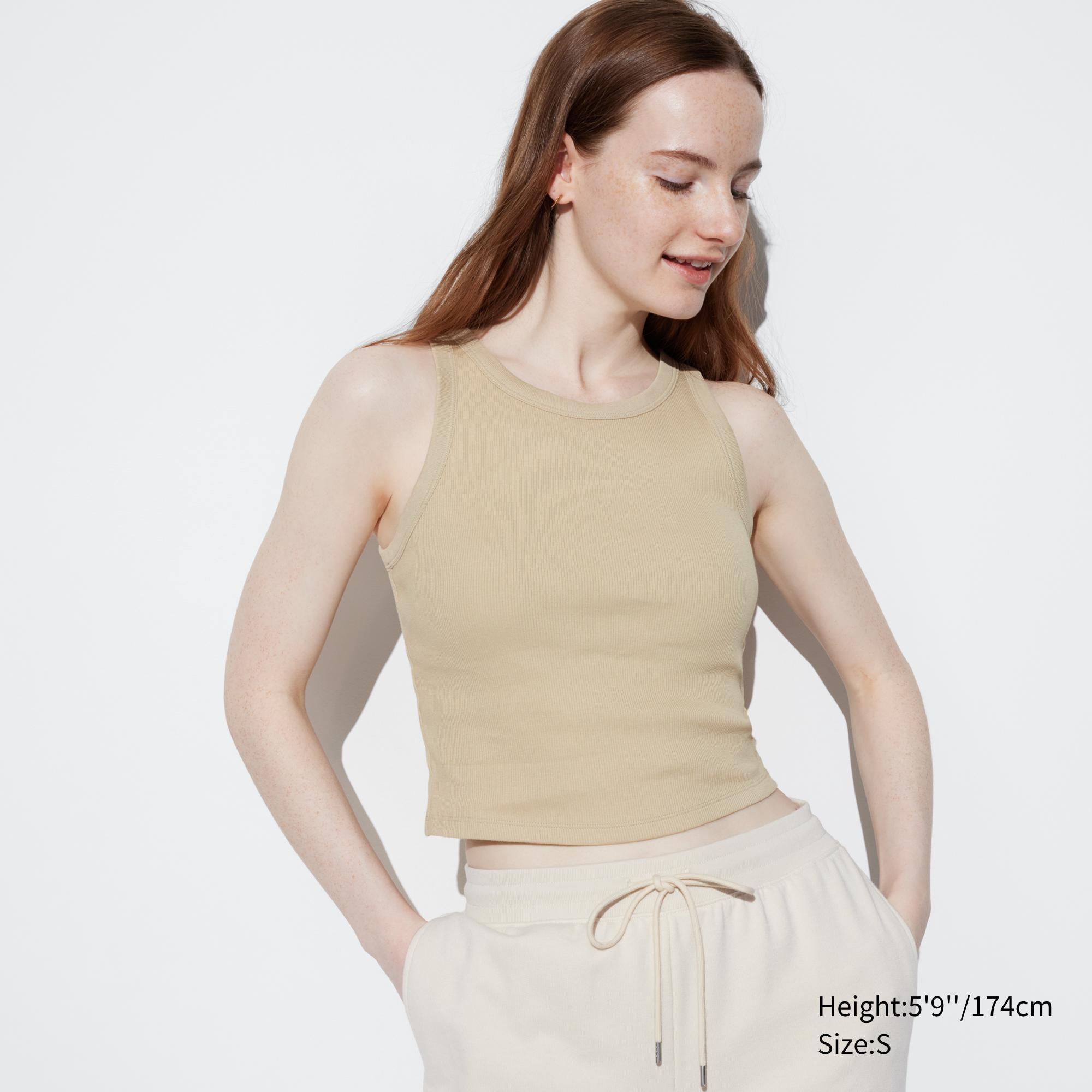 Womens Ribbed Cropped Sleeveless Bra Top Beige XL UNIQLO US product image