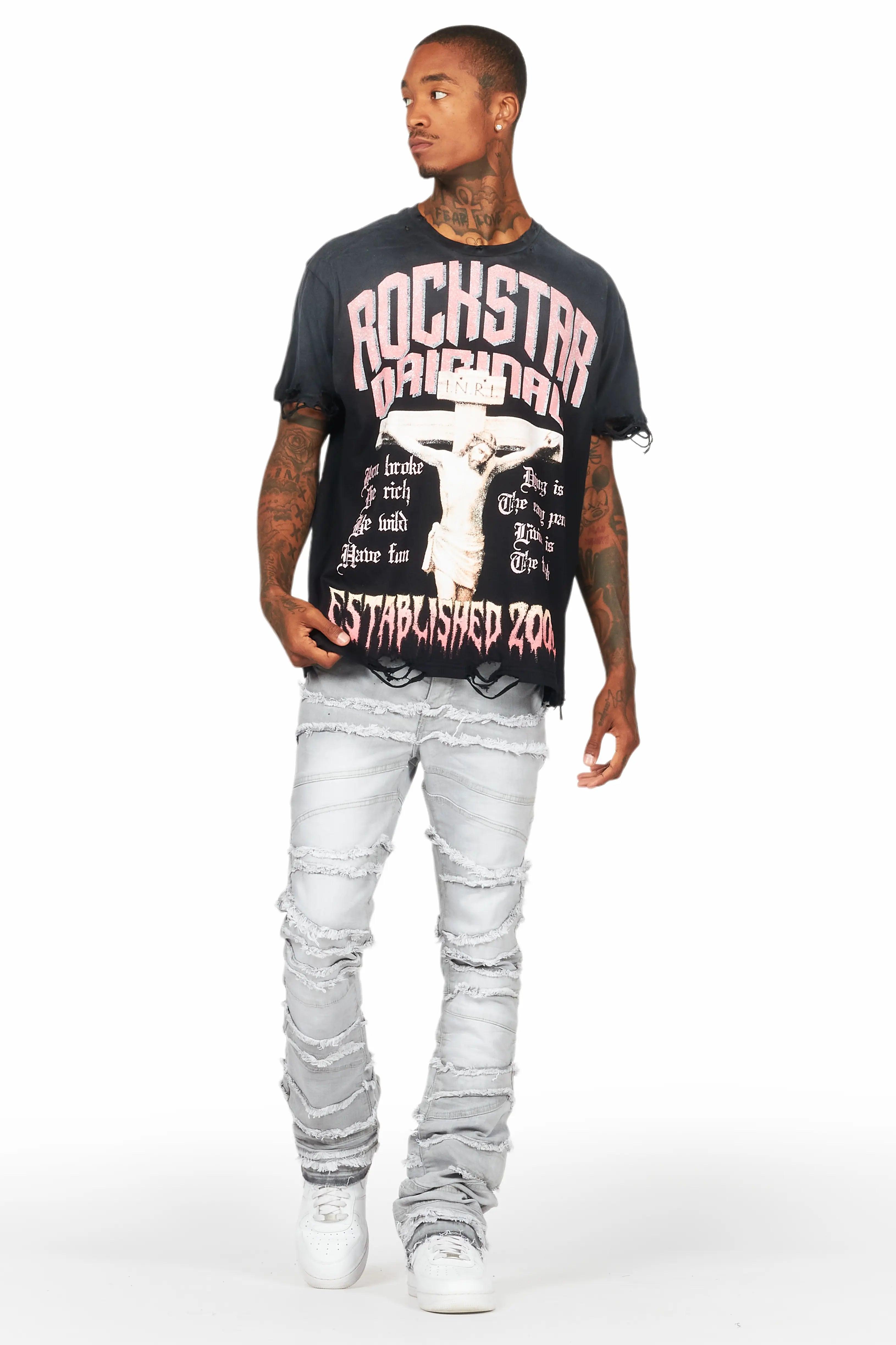 Franko Light Grey Stacked Flare Jean Male Product Image