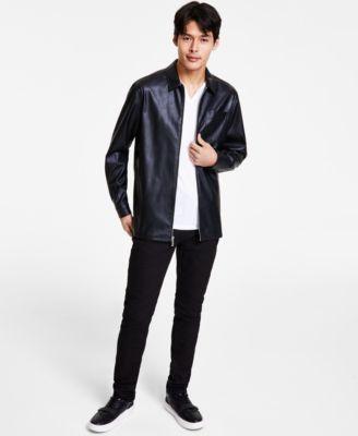 Inc International Concepts Mens Pleather Full Zip Shirt Jacket Black Wash Skinny Jeans Created For Macys Product Image