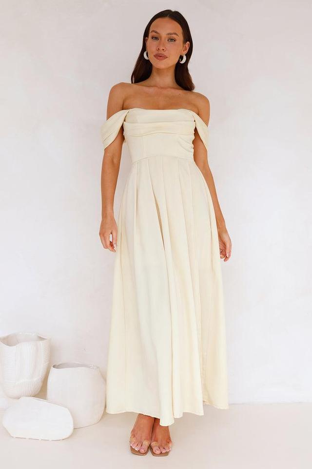 Classy Affair Off Shoulder Satin Maxi Dress Yellow Product Image