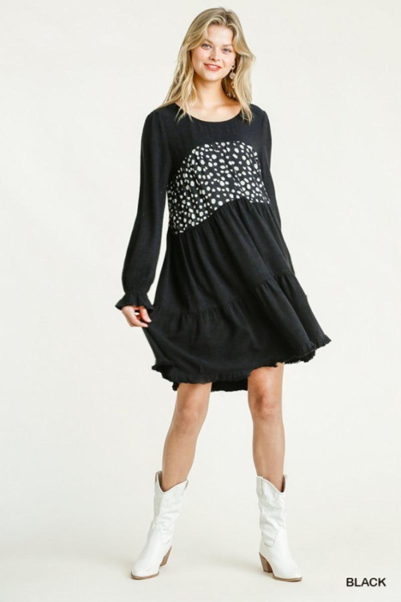 Black Linen Dalmatian Print Dress Product Image