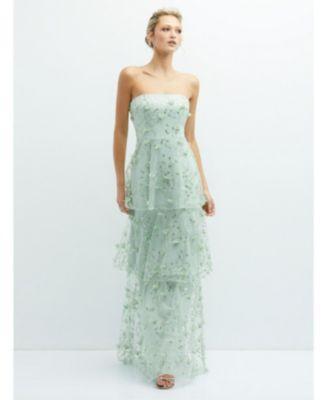 Strapless 3D Floral Embroidered Dress with Tiered Maxi Skirt Product Image