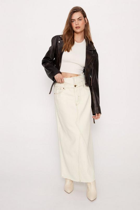 Two Tone Double Waistband Denim Maxi Skirt Product Image