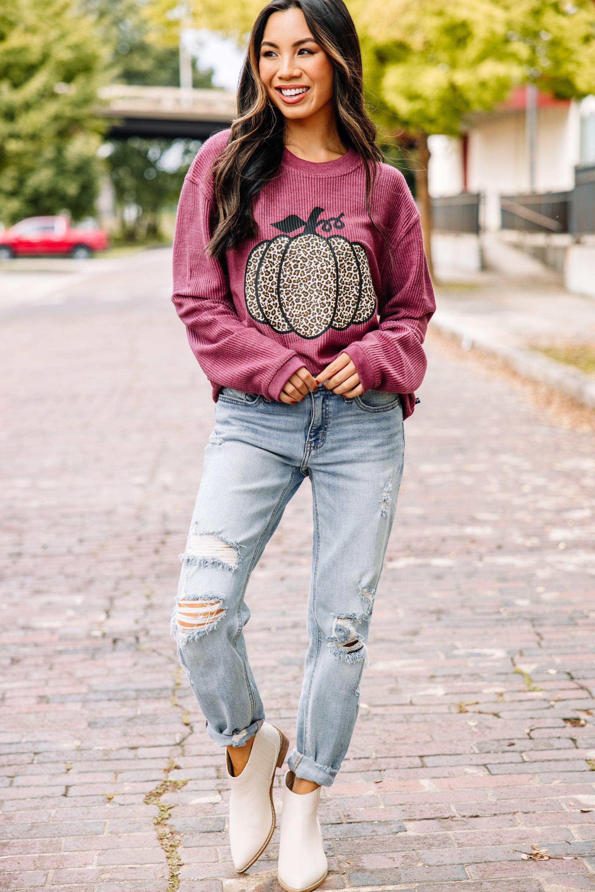 Leopard Pumpkin Maroon Corded Graphic Sweatshirt Female Product Image