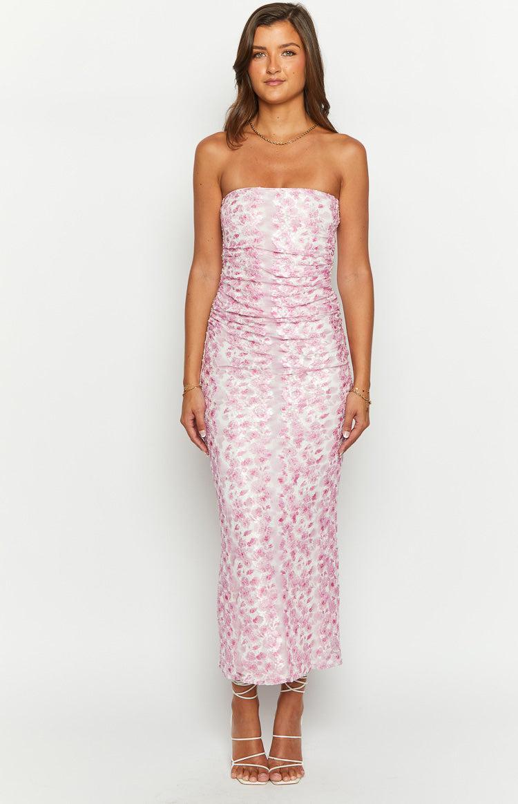 Imogen Pink Floral Print Strapless Maxi Dress Product Image