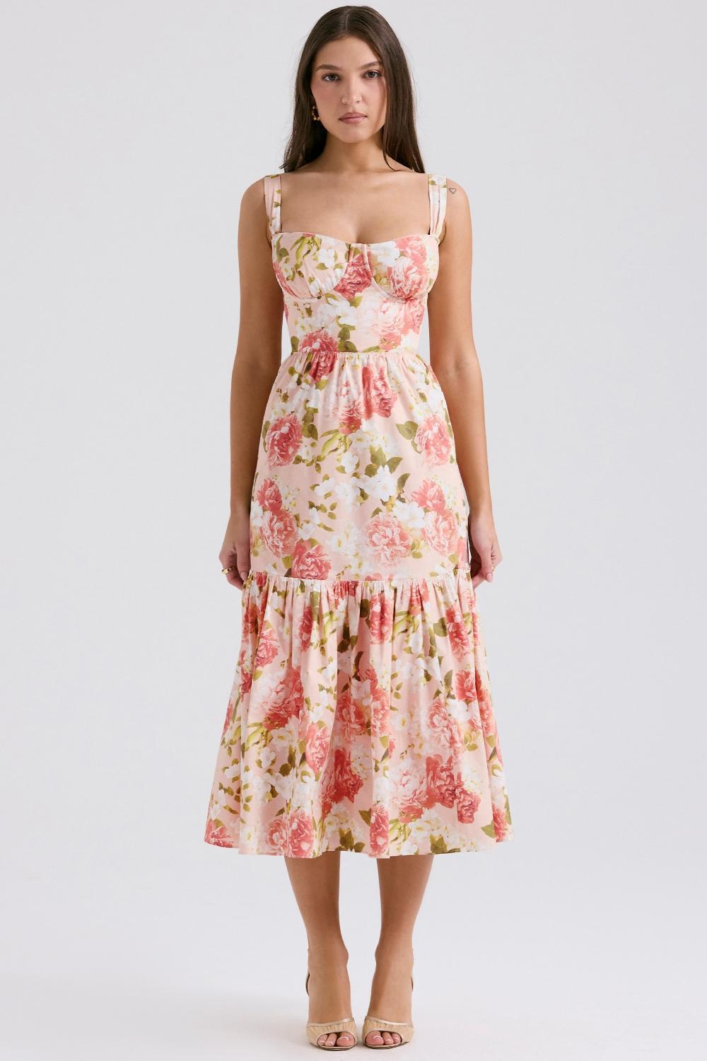 Elia Pink Peony Print Cotton Midi Sundress Product Image