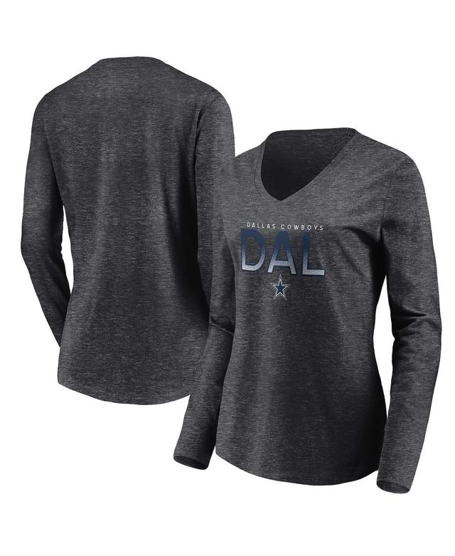 Womens Fanatics Branded Heather Charcoal Dallas Cowboys Component Long Sleeve V-Neck T-Shirt Product Image