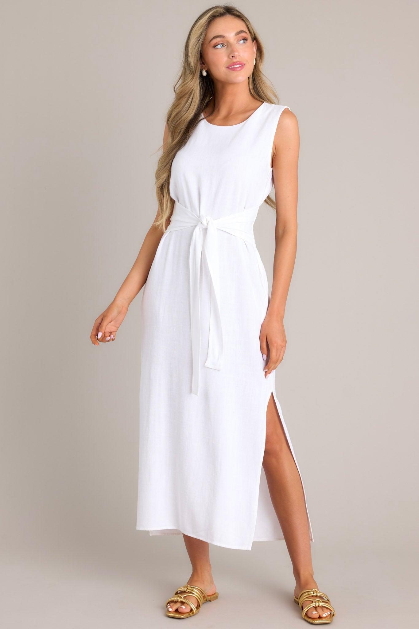 Nurturing Spirit White Waist Tie Maxi Dress Product Image