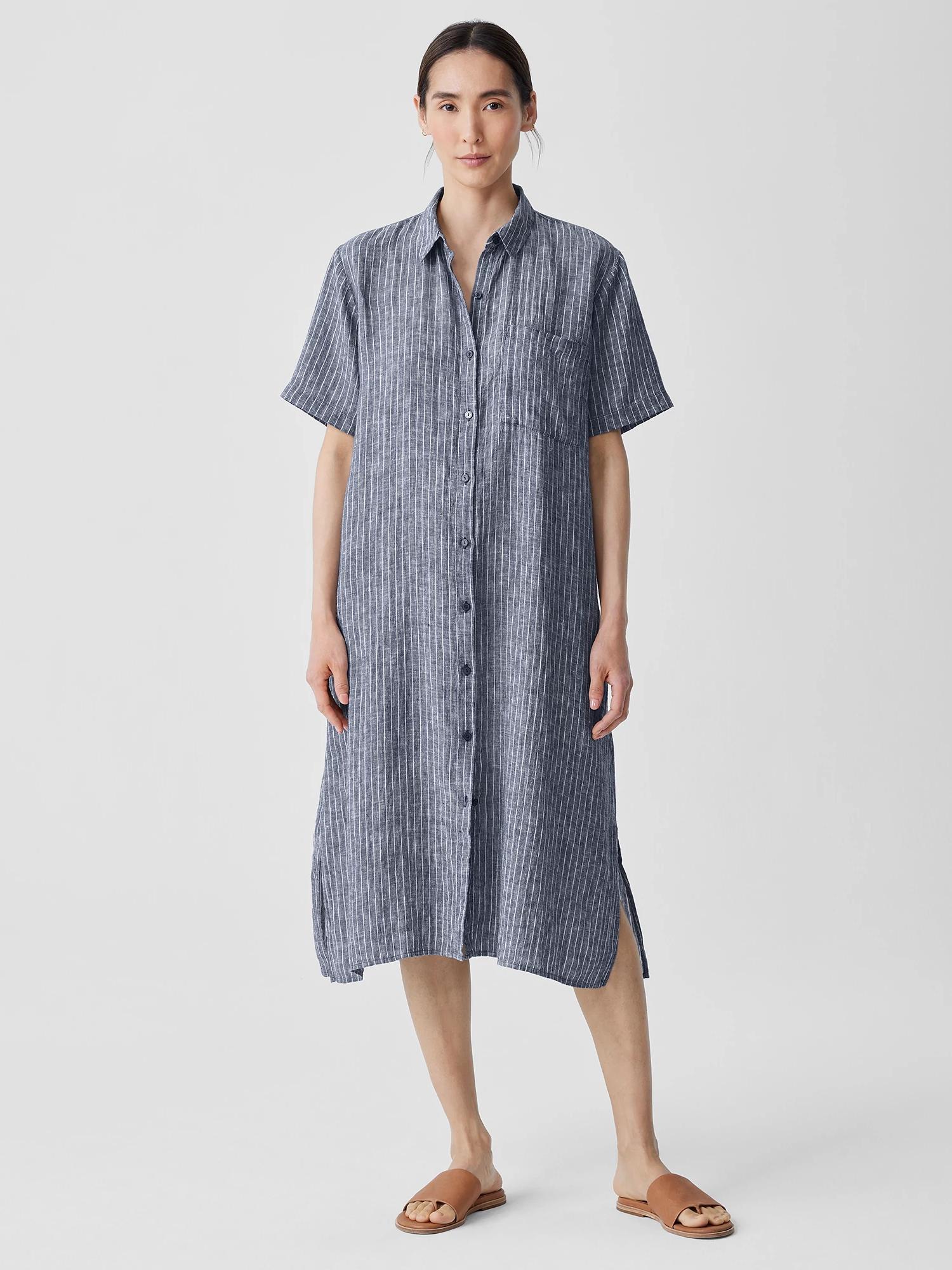 EILEEN FISHER Puckered Organic Linen Shirtdressfemale Product Image