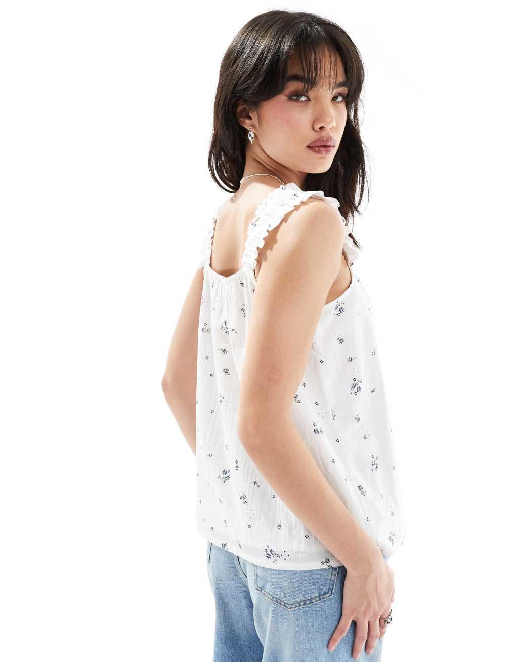 ONLY frill sleeve floral top in white  Product Image