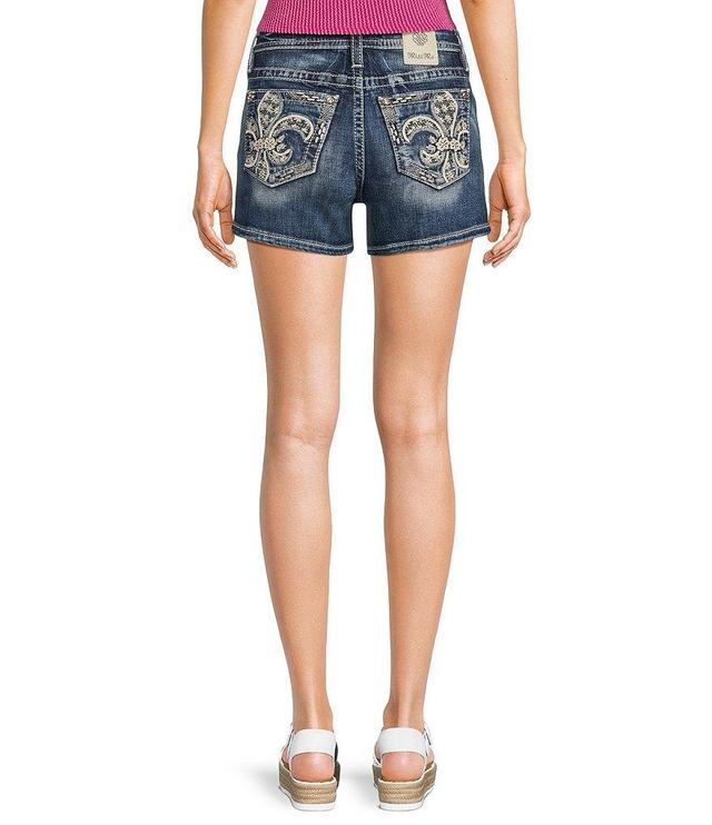 Miss Me Mid Rise Fleur-De-Lis Pocket Denim Shorts Product Image