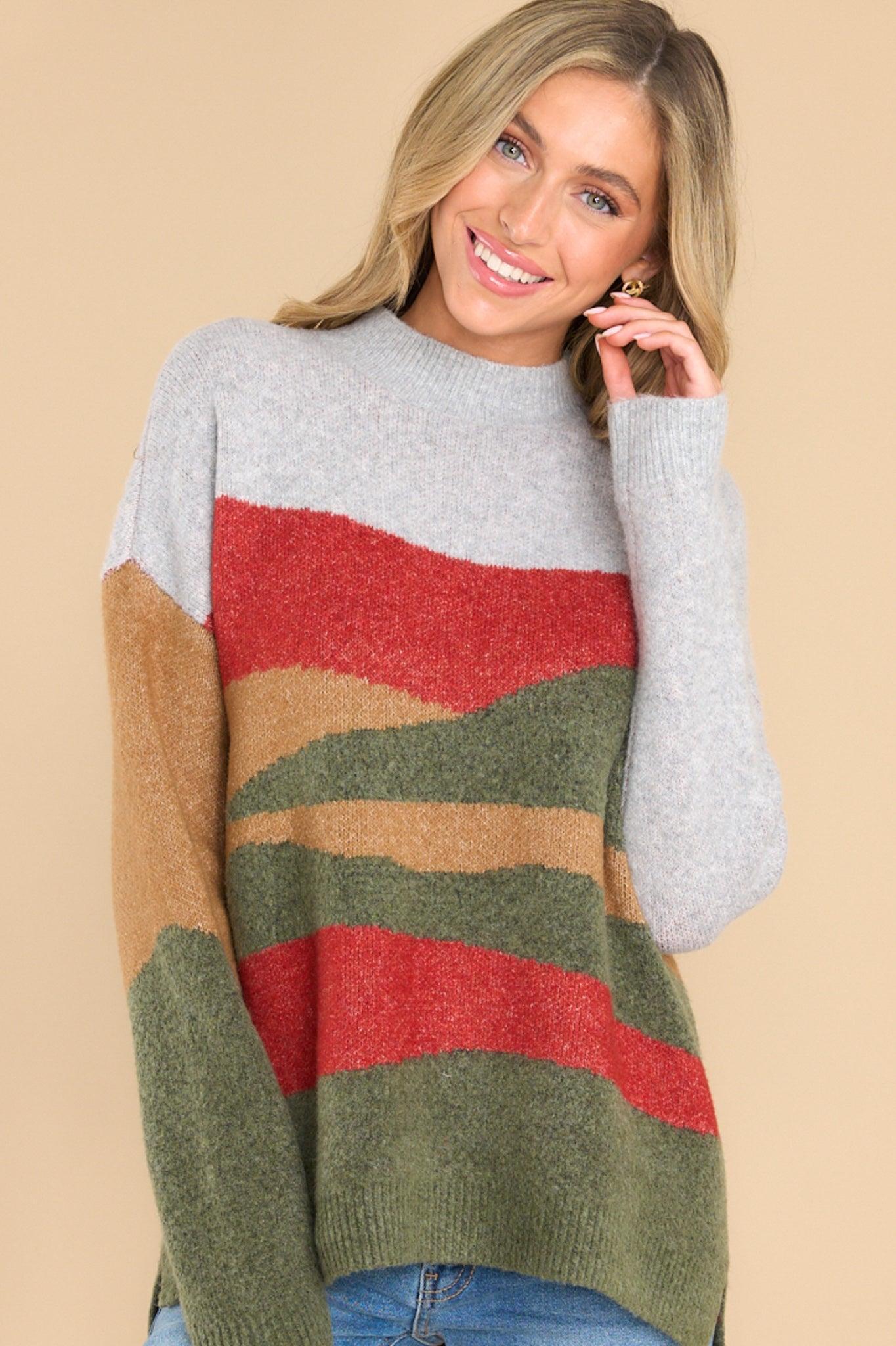 Warming Up To It Olive Multi Sweater Product Image