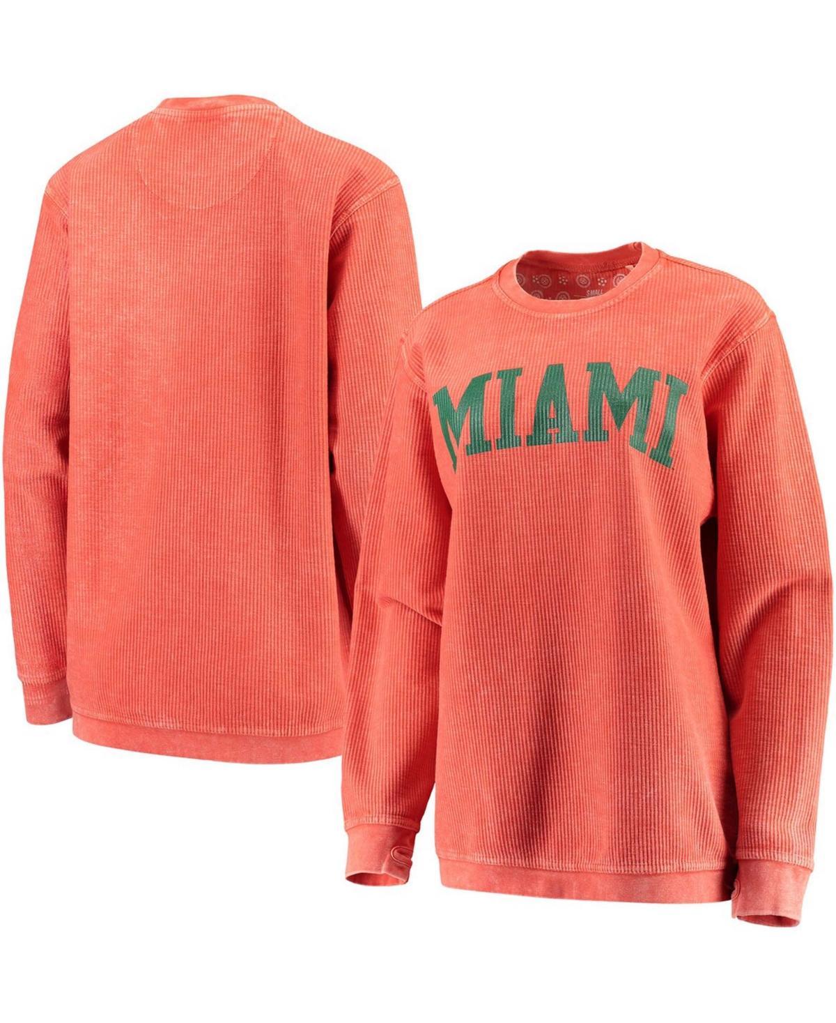 Womens Pressbox Miami Hurricanes Comfy Cord Vintage Wash Basic Arch Pullover Sweatshirt Product Image