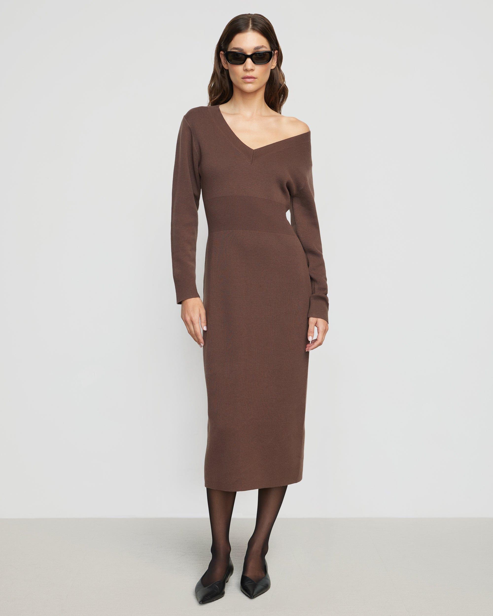 Bora Off-Shoulder V-Neck Sweater Dress Product Image