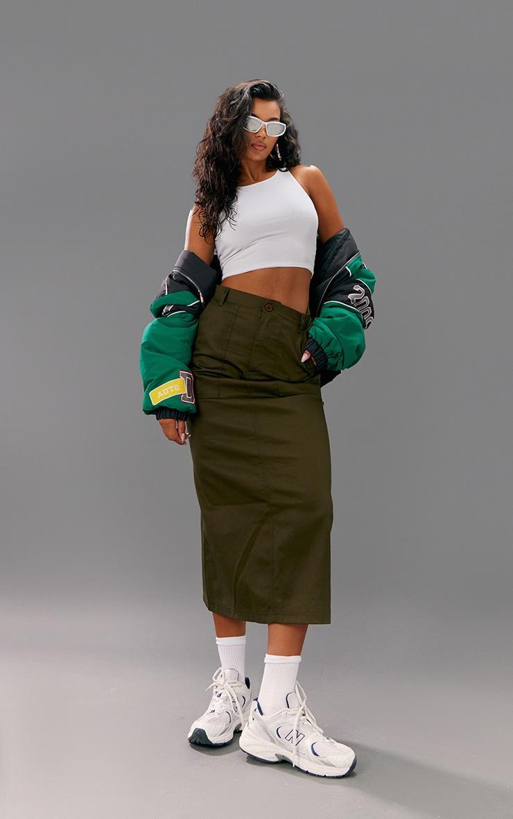 Khaki Twill Cargo Midi Skirt product image