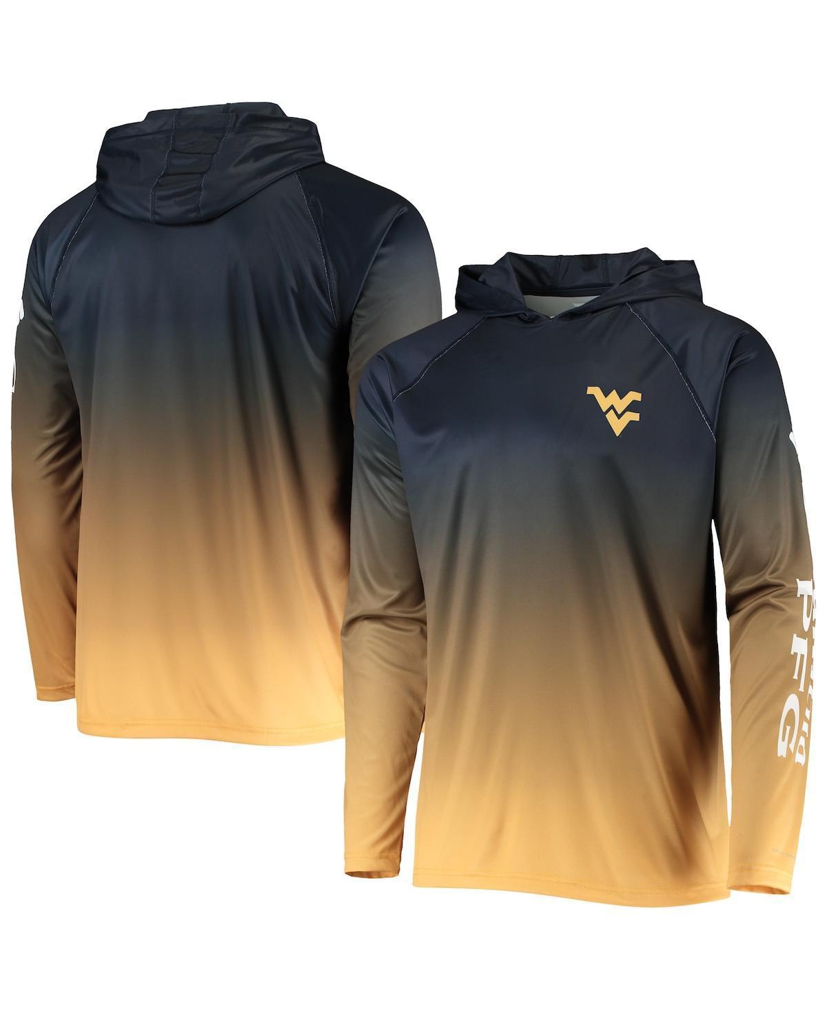 Mens Columbia PFG West Virginia Mountaineers Terminal Tackle Omni-Shade UPF 50 Long Sleeve Hooded Top Blue Product Image