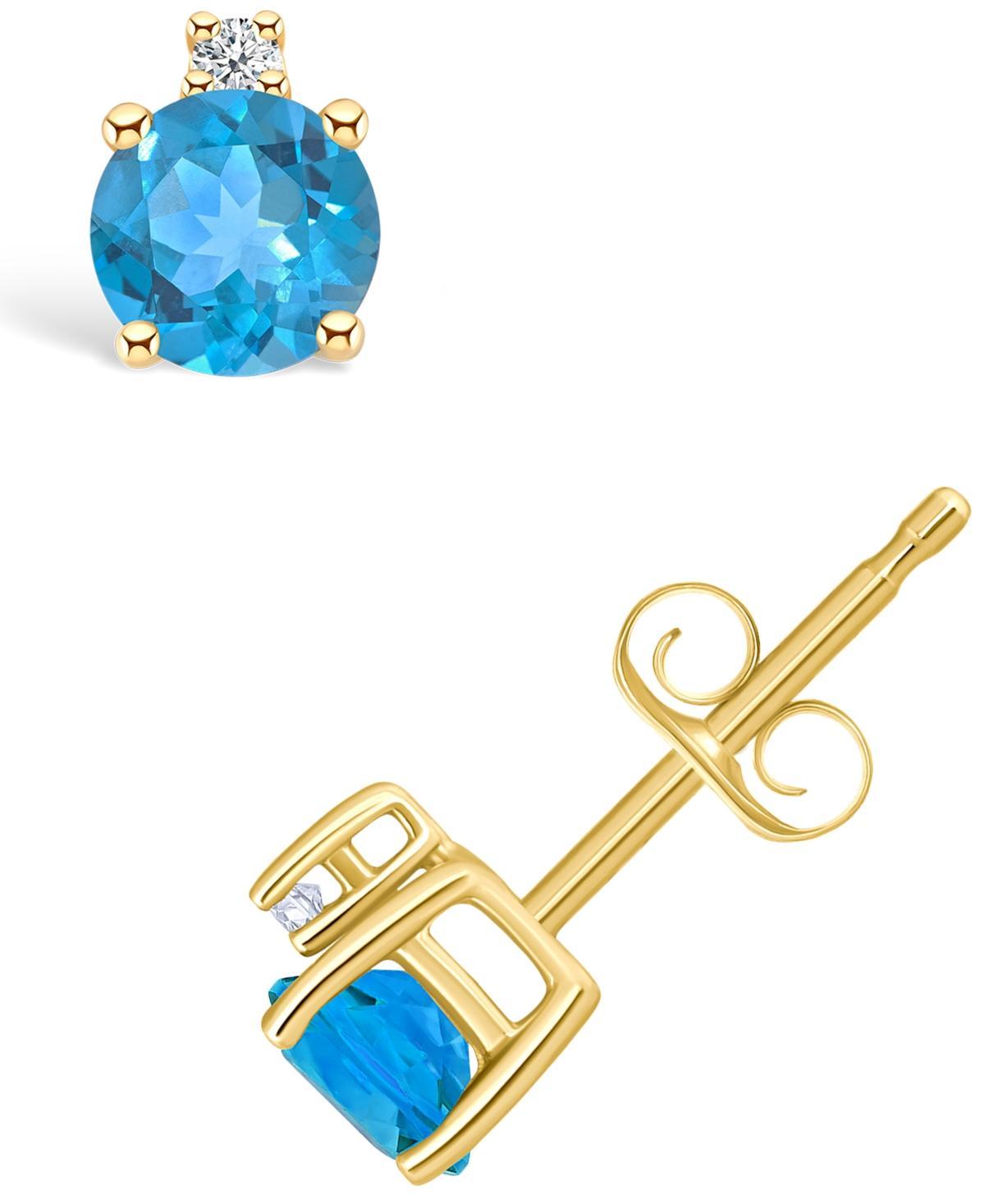 14k Gold 4 mm Round Birthstone & 1/10 Carat T.W. Diamond Stud Earrings, Womens, Blue Topaz Dec Product Image