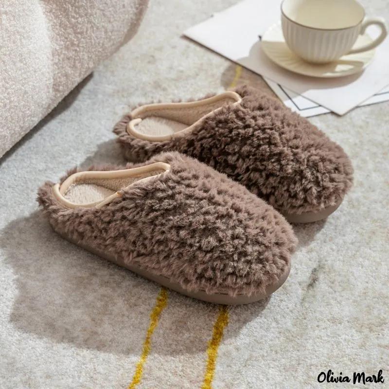 Olivia Mark – Fabric plush cotton slippers winter simple home couple warm home cotton shoes foreign trade Product Image