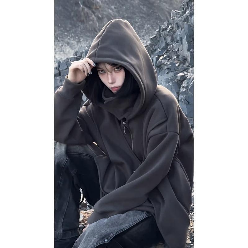 Long Sleeve Mock Two Piece Star Accent Loose-Fit Hooded Pullover Product Image