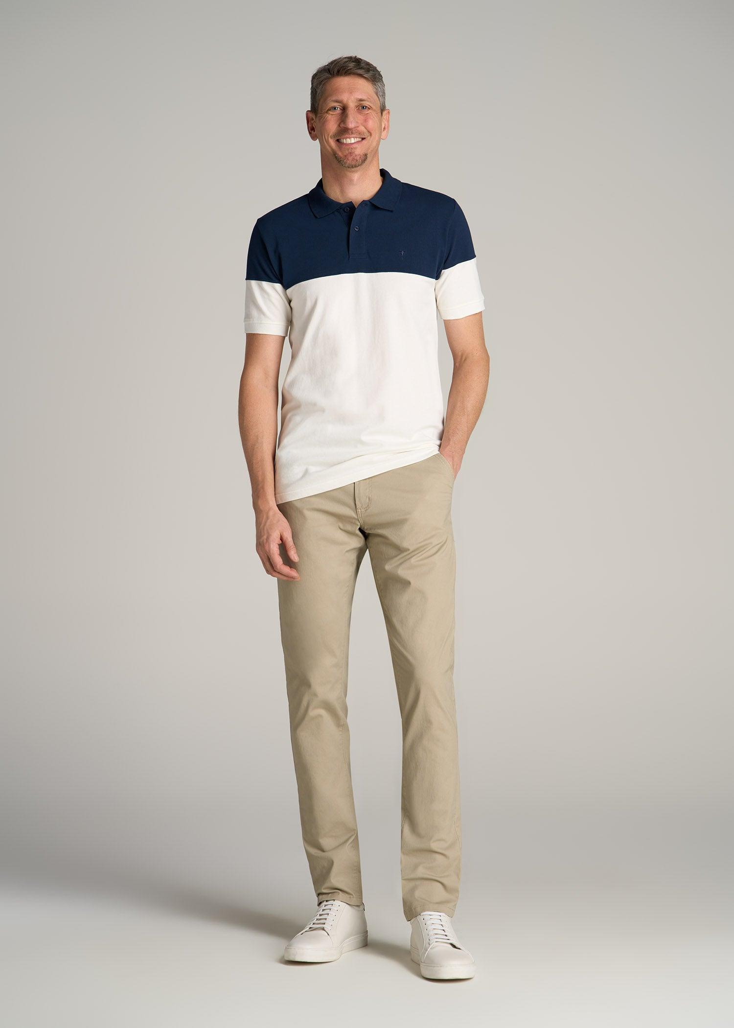 Classic Color-Block Tall Men's Polo Shirt in Marine Navy and Ecru Product Image