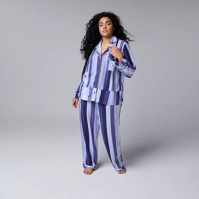 Plus Size Simply Vera Vera Wang Long Sleeve Pajama Top & Pajama Bottoms Sleep Set, Womens Product Image